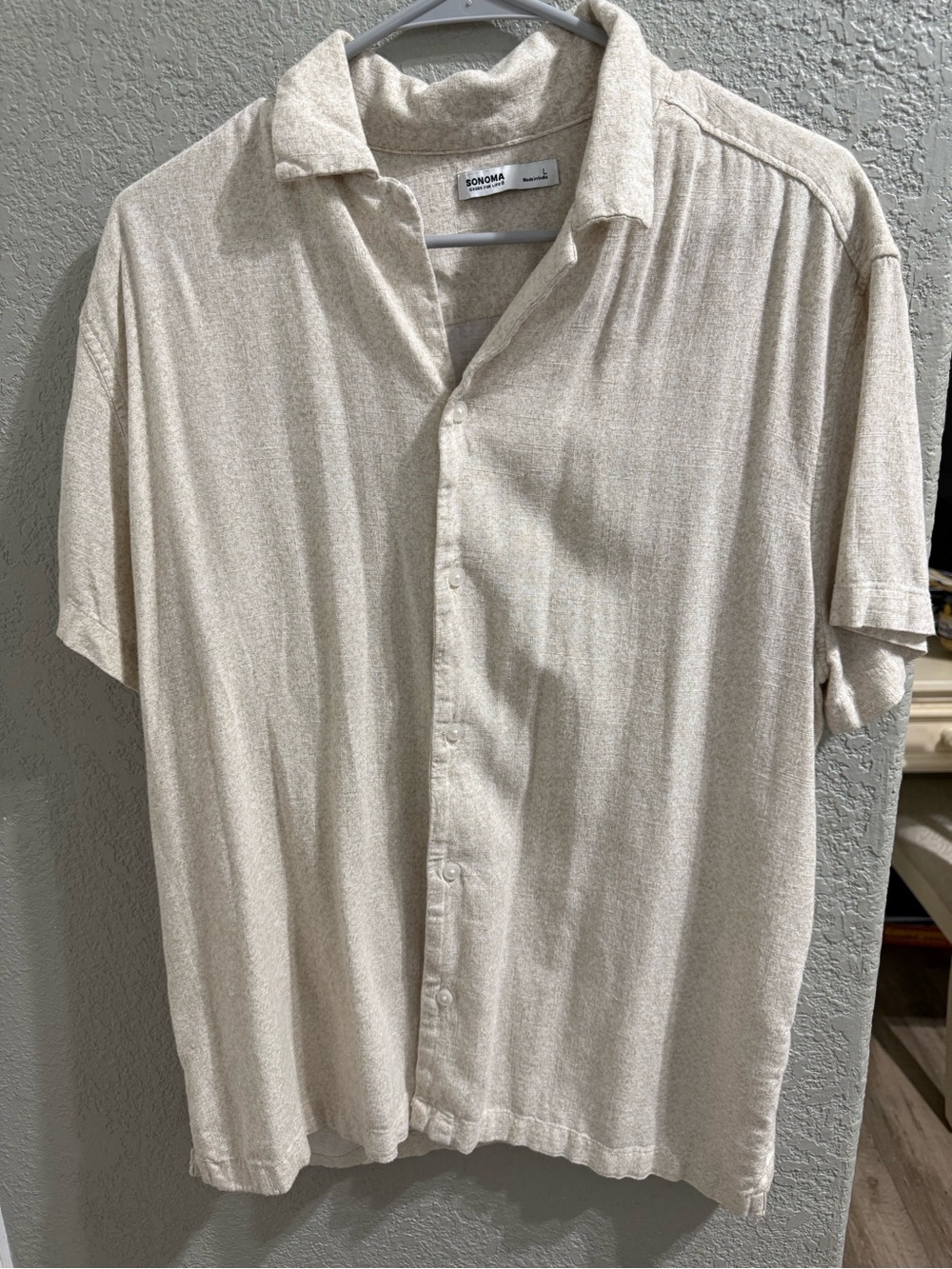 Sonoma Beige Short-Sleeve Button-Down Shirt